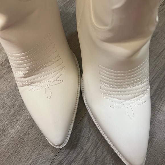 Country Cowboy cowgirl white knee high heels block boots - Picture 12 of 16